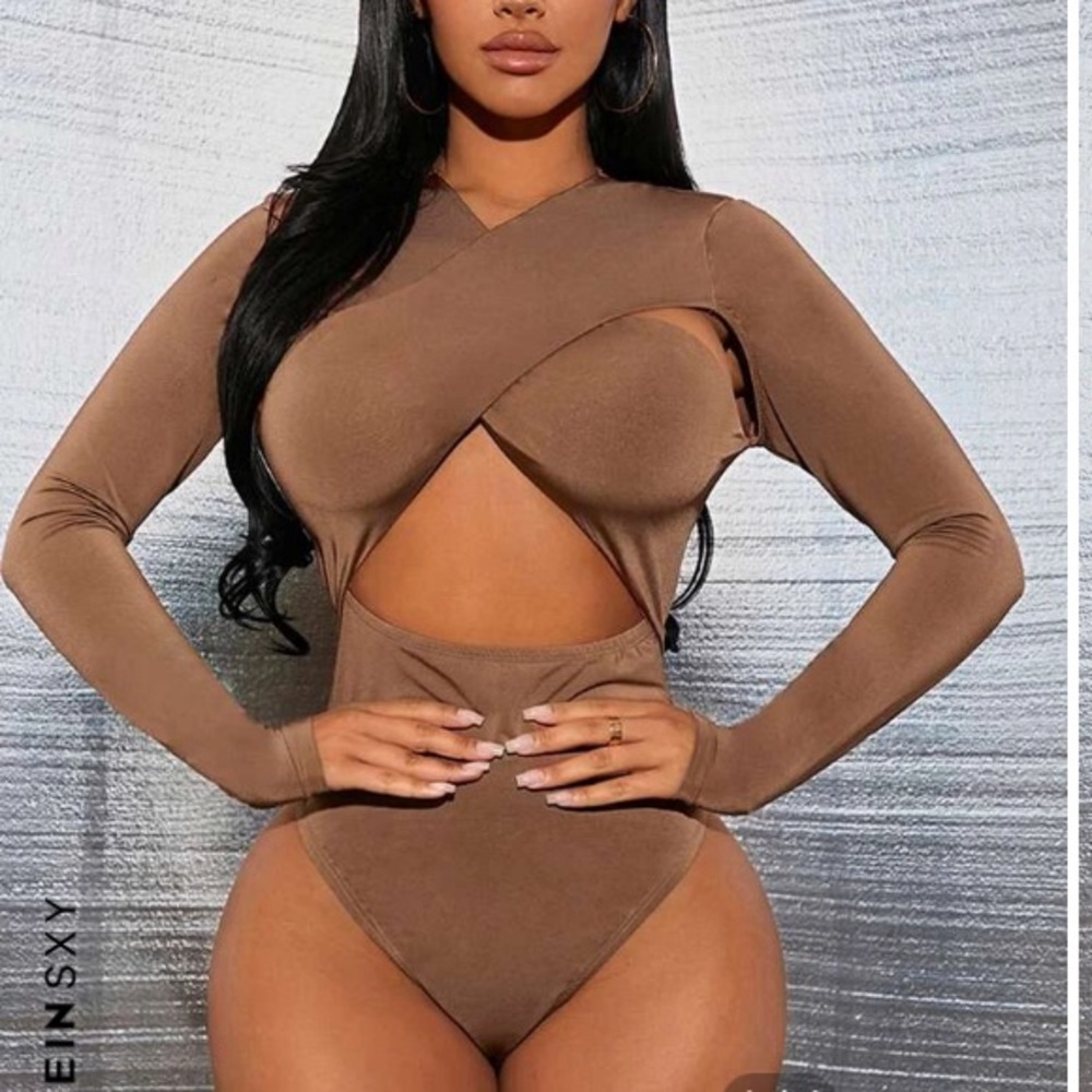 Brown/Tan Slinky Bodysuit with Cut Outs